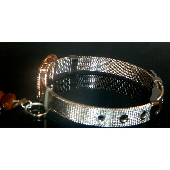 Tiger Eye Gemstone- Stainless Steel Mesh Keeper Bracelet-Band-Slide Charms-551 - Picture 2 of 5